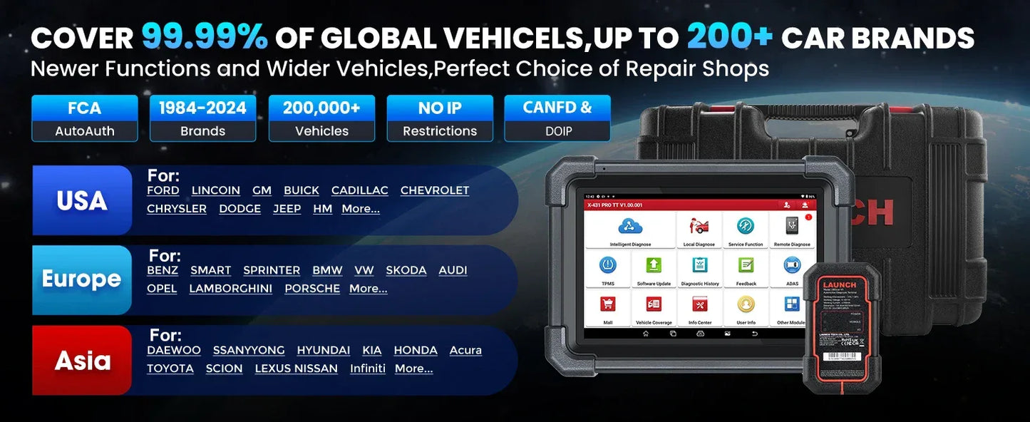 LAUNCH X431 PRO TT Car Diagnostic Tool OBD2 Scanner Full Systems ECU Coding Active Test VAG Guided DBScar VII ADAS Calibration