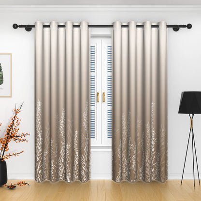 2pcs/set Solid Color Gradient Window curtains Bottom Leaf Print Thermal Insulated Polyester Bedroom Living Room Blackout Curtain