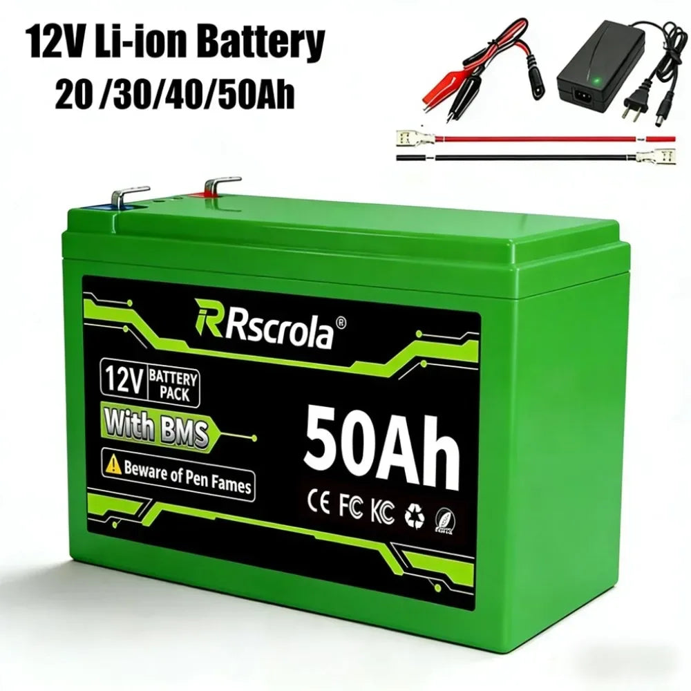 12V Li-ion Battery Pack 50Ah/40Ah/30Ah/20Ah A+ 18650 Battery Pack Long-lasting for Sprayer,Children's Toy Car,Scale,Solar Energy