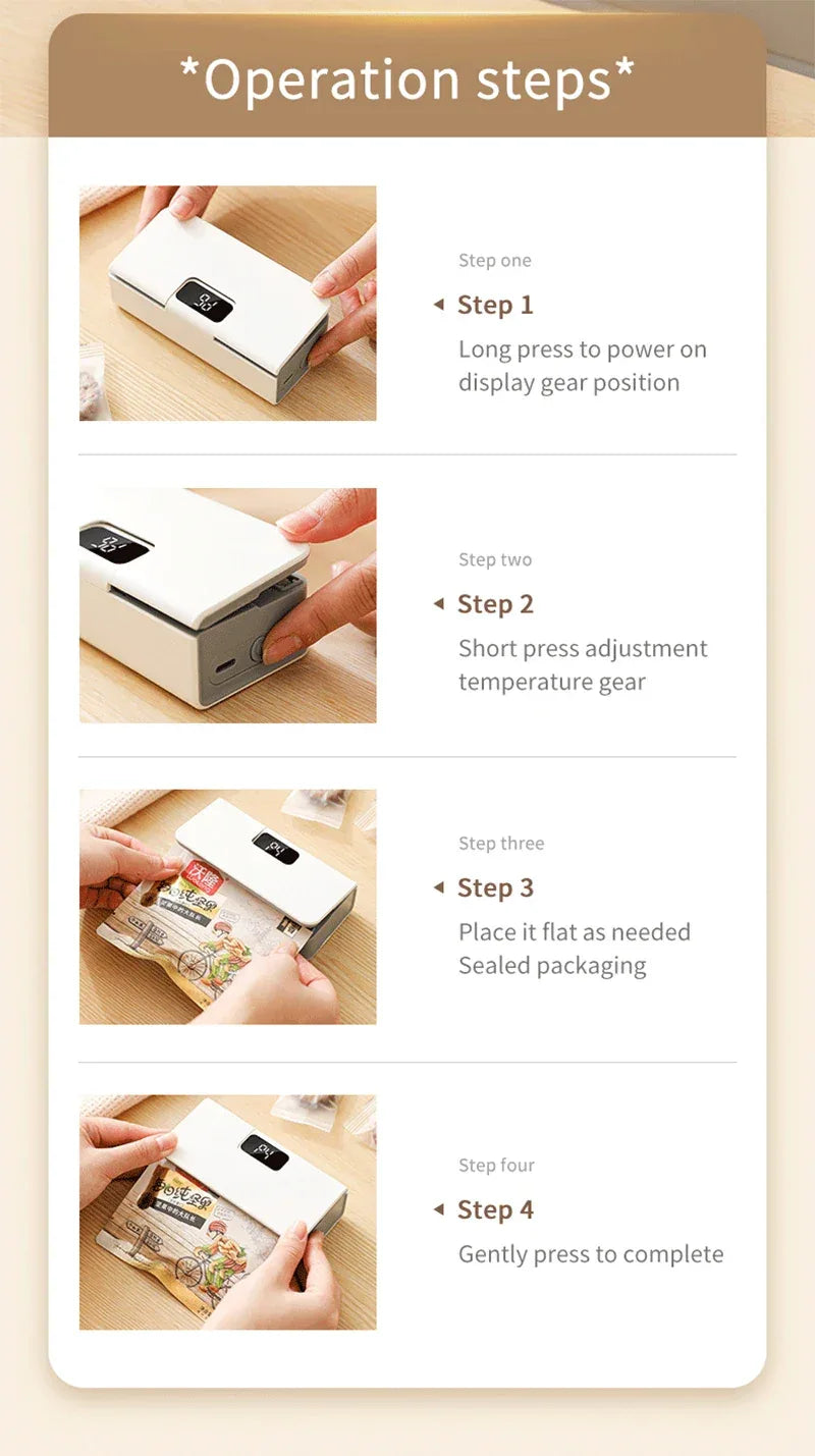 Plastic Bag Sealer Mini Heat Bag Sealing Machine Rechargeable Handheld Food Packaging Heat Sealer Thermal Bags Sealing Machine