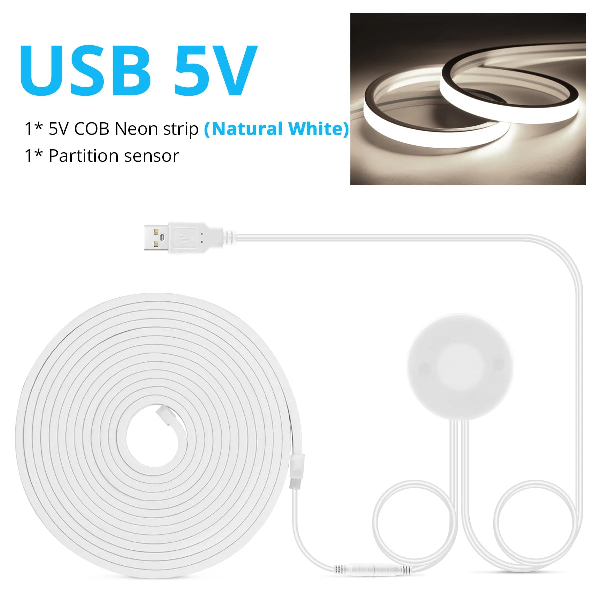 DC5V USB Touch Sensor Dimmable and Hand Sweep Switch COB Light LED Strip Neon Silica Gel Tape Waterproof Backlight DIY Home