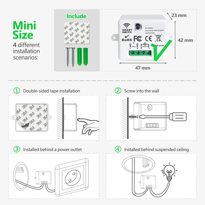 RF Wireless Smart Light Switch 433MHz 110V 220V Mini Relay Receiver Module ,4-in-1 Remote Control,For Led Light Lamp Fan ON/OFF