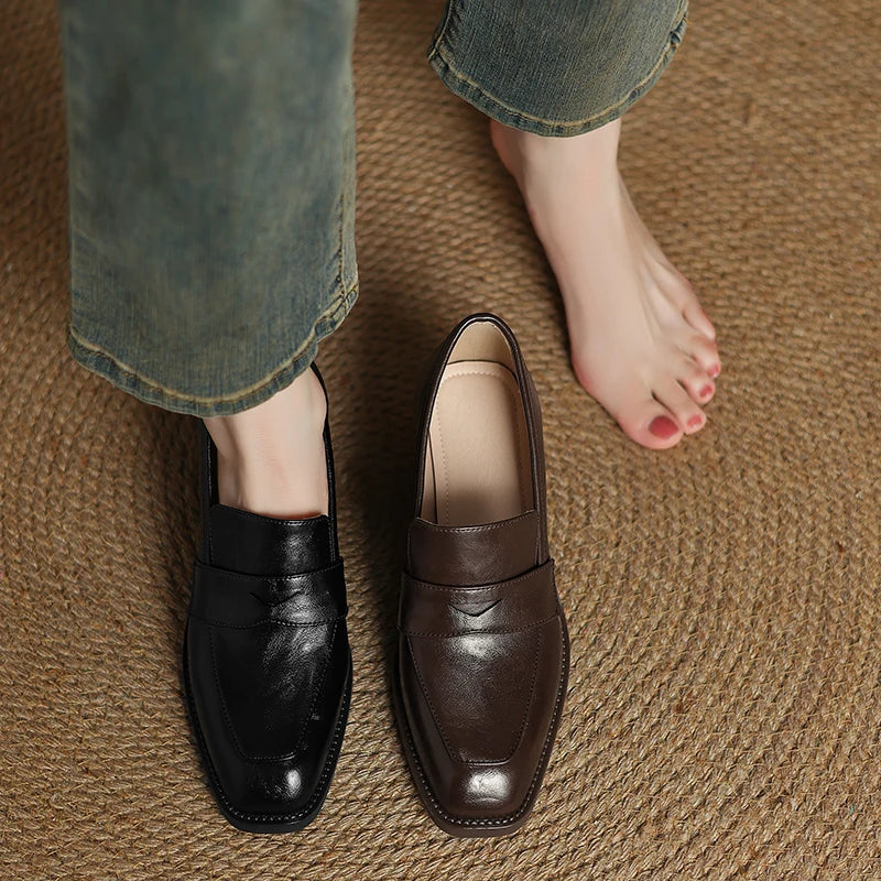 2026 New Spring Genuine Leather Women Shoes Round Toe Women Pumps Brogue Designs Shoes for Women High Heel Loafers Ladies Shoes