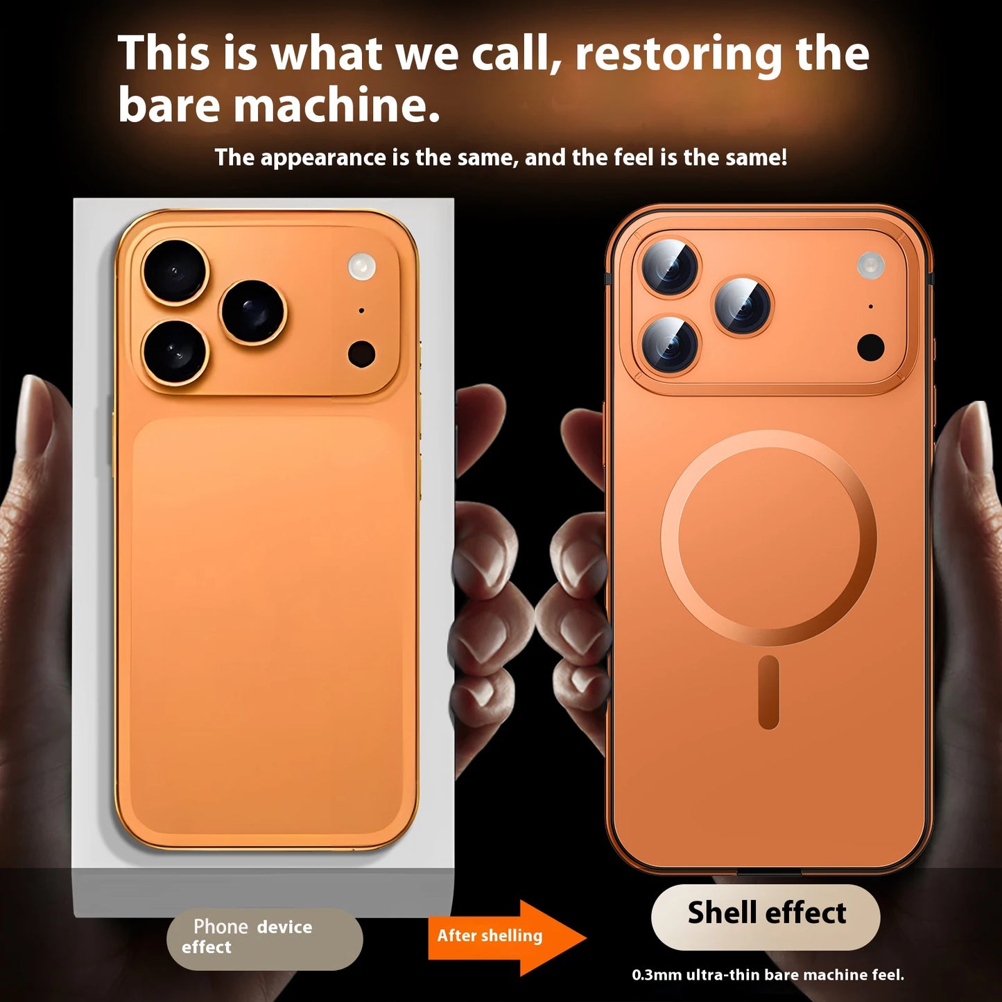 Stainless steel frame magnetic ultra-thin protective case, for iPhone 17 16 Pro Max, supports wireless charging, original