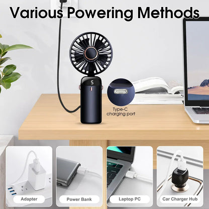 Handheld Mini Fan Foldable Portable USB Charging Neck Fan 1200mAh 5 Speed Settings  Suitable for Home and Outdoor Use