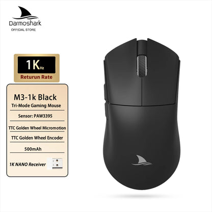 Darmoshark M3 Gaming Mouse Dual Mode 8K Wireless Tri-Mode PAW3395 Big Hand Macro Game Mouse 26000 DPI Lightweight Mice