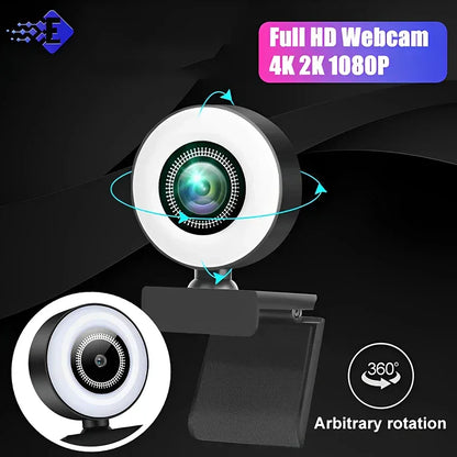4K Webcam Mini Camera Full HD Webcam With Ring Fill Light Microphone USB Live Broadcast For Youtube PC Laptop Video Shooting