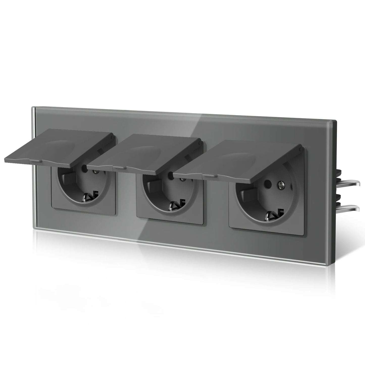 BSEED EU Standard Wall Electric Socket With Cover 16A Bathroom Power Sockets Outdoor Outlet Waterproof Glass Panels E Series