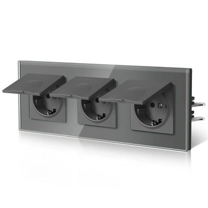 BSEED EU Standard Wall Electric Socket With Cover 16A Bathroom Power Sockets Outdoor Outlet Waterproof Glass Panels E Series