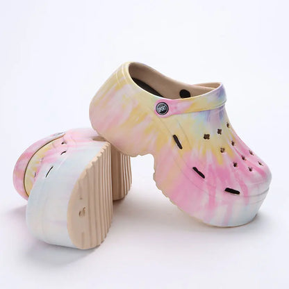 Leopard Thick Bottom Clogs for Women Closed Toe Chunky Platform Sandals Woman Summer 2023 Super High Wedge Heel Slippers Female