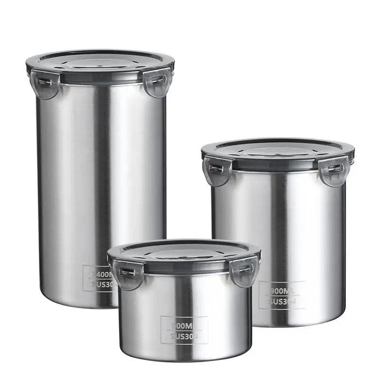 Stainless Steel Storage Jars Set 500/900/1400ml Sealed Containers Kitchen Organizer for Fresh Grain Vegetable Coffee