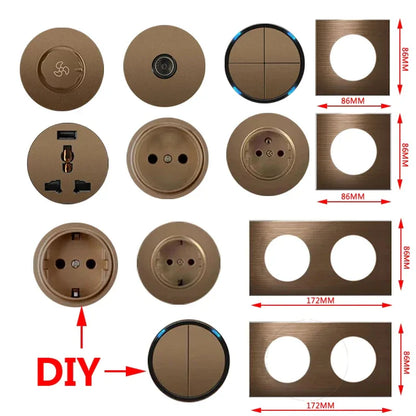 High quality coffee color universal Retro Eu FR 220V wall light switch,Reset button switch electrical socket with LED indicator
