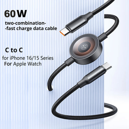 Bonola 2 in 1 Watch Wireless Charger for Apple Watch Ultra 10/9/8/7 60w Fast Charging Type C to C Cable for iPhone 17/16/15 Pro