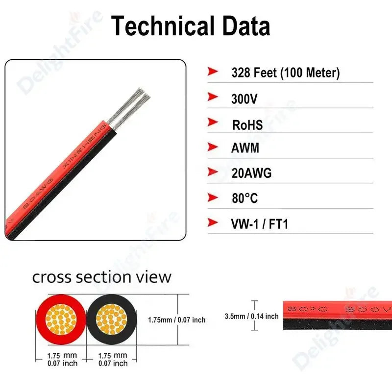 2 PIN Electrical Wire Tinned Copper PVC Insulated Red Black Cable For Single Color LED Strip Light Extension Wire 18/26/28 AWG