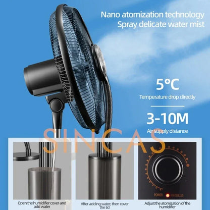 Mist Cooling Floor Fan with Remote 3-Speed High Airflow Portable Quiet Wide Oscillation Detachable Humidification Home Office