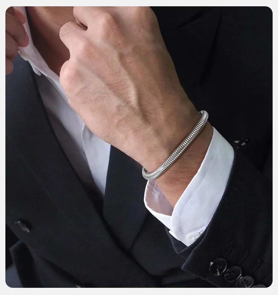 Vnox 5mm Round Snake Chain Bracelets for Men Women Black Silver Color Waterproof Cocoon Links Wristband Simple Cool Jewelry