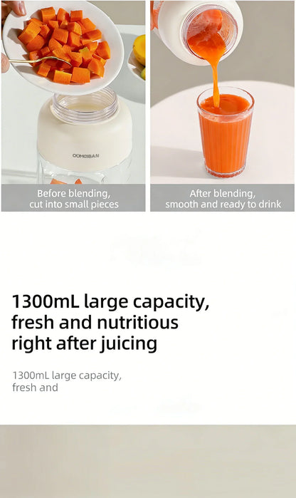 Home Portable Juicer 1400ML, Fresh Fruit Mixer with 48 Blades, USB Rechargeable Multifunctional Ice Crusher Smoothie Blender