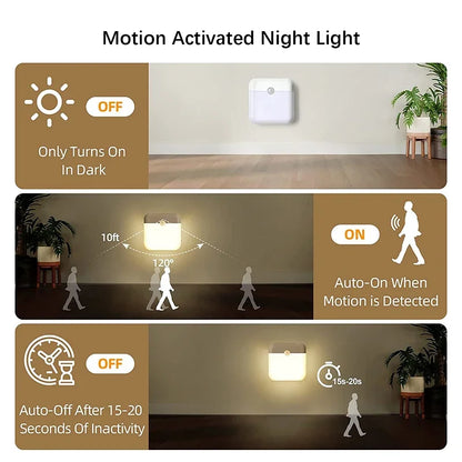 PIR Motion Sensor LED Night Light USB Rechargeable Withswitch Night Lamp for Bedroom Kitchen Cabinet Light Wireless Closet Light