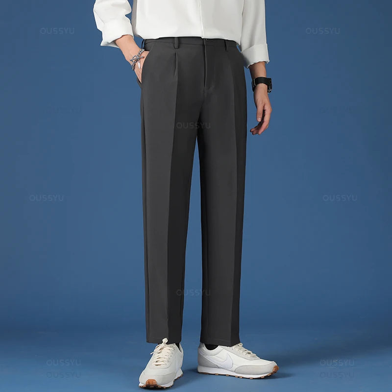 All Seasons New Smooth Pendulous Suit Pants Men Business Long Trousers Korean Formal Ankle Length Pant Male Plus Size 40