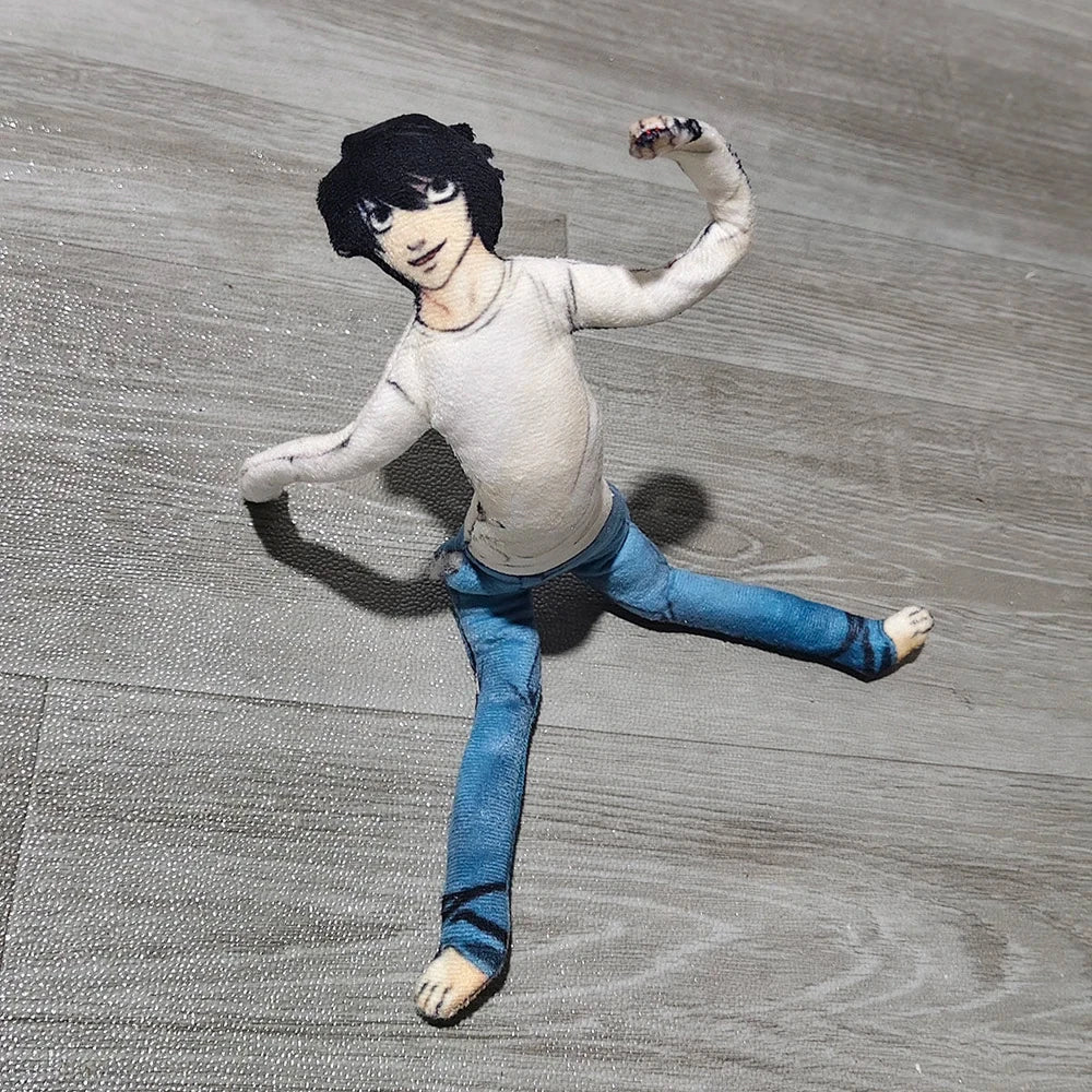 Poupée en peluche cosplay L. Lawliet de Death Note (anime) - Articulée et flexible - Décoration de chambre - Mascotte d'Halloween - Accessoire doux