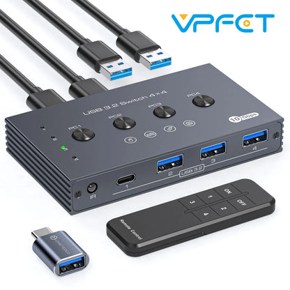 USB 3.2 Switcher KVM Switch Shared Controller Adapter 10Gbps Rate Support Fit Computer Laptop Mouse Keyboard Share 4 USB Ports