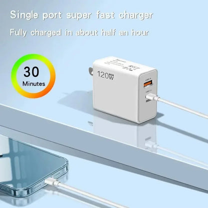 120W USB Fast Charger With Type C Cable Fast Charging Adapter For iPhone 16 Samsung Xiaomi Huawei PD Cell Phones Quick Charger