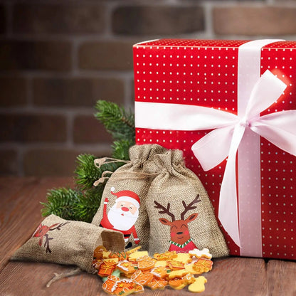 1/30PCS Christmas Linen Drawstring Bags Candy Biscuits Pouchs Burlap Bracelet Jewelry Storage Bags Xmas Kids Gift Packaging Bags