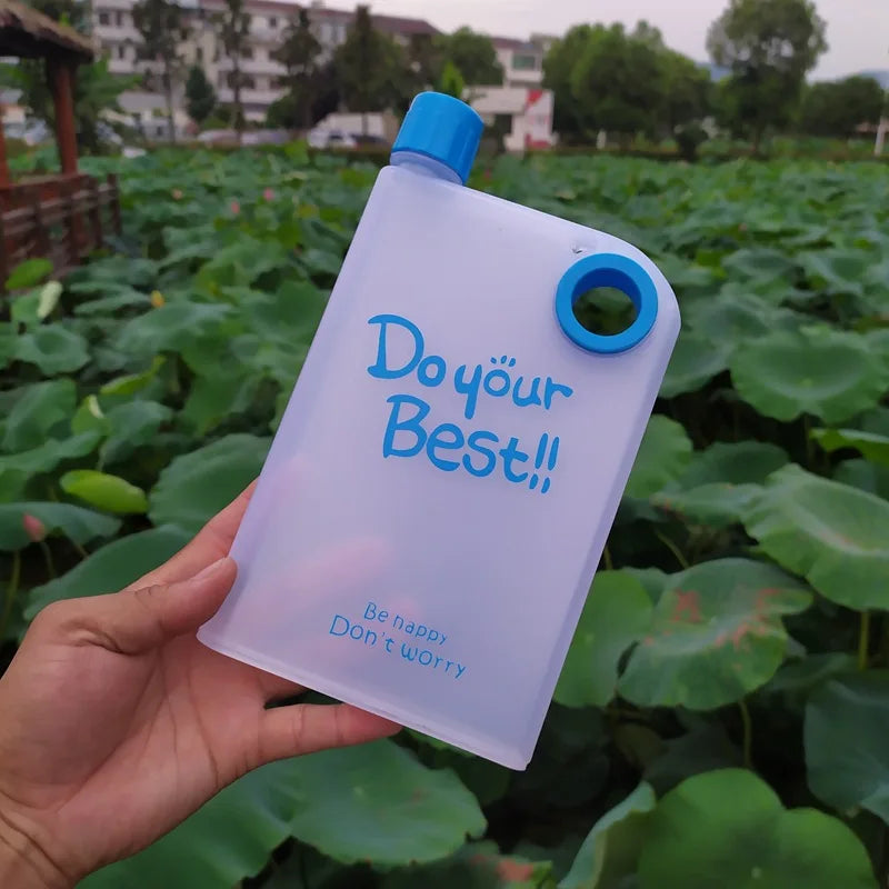 380ML Transparent Flat Water Bottle Plastic Travel Bicycle Drinking Cup Reusable Portable Water Bottle