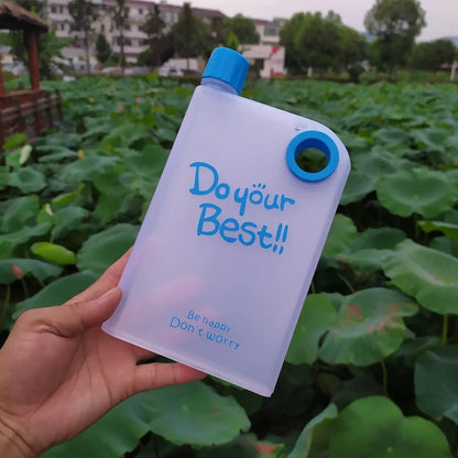 380ML Transparent Flat Water Bottle Plastic Travel Bicycle Drinking Cup Reusable Portable Water Bottle