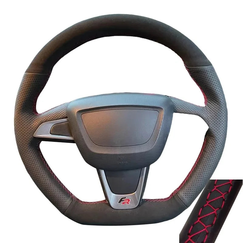 Hand Sewing Soft Suede Car Steering Wheel Cover For Seat Ibiza(6J)(FR/CUPRA) 2015 Mii FR Leather Original Steering Wheel Braid by PDG ibma