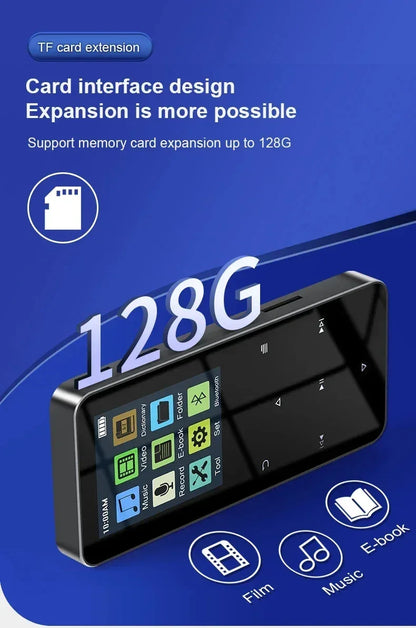 2.0 Inch Metal Touch MP3 MP4 Music Player Bluetooth 5.0 Supports Card, with FM Alarm Clock Pedometer e-Book Built-in Speaker