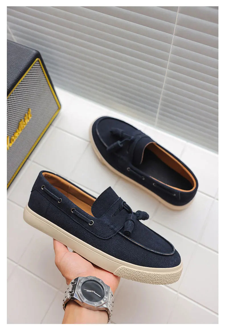 2025 Men Flat Loafers Frosted Suede Flat Shoes Comfortable Non Slip Trendy Fashion Loafers Lightweight Outdoor Casual Shoes