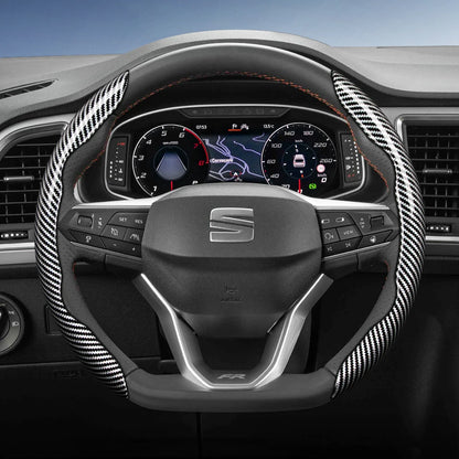 Suitable for Seat Carbon Fiber Texture Steering Wheel Cover with Segmented Quick-Release Design, Durable, for Models Such as Ibiza, Arona, Leon, Leon Sportstourer, Ateca, Etc., in Black, Blue, Red, Silver, and White by PDG ibma