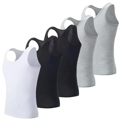 3/5 Pcs European plus-size men's cotton Joker vest loose plus-size youth fitness sleeveless round neck middle-aged hypertrophy T