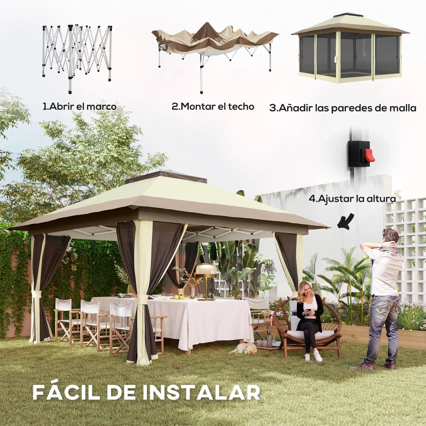 Outsunny 3,6x3,6 m folding tent with 4 side walls anti-UV mesh