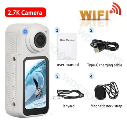 2.7K 180° Rotatable Wifi Outdoor Sports Camera 1.4Inch Screen Thumb Action Cam Motorcycle Road Sport Magnetic Attraction Bracket