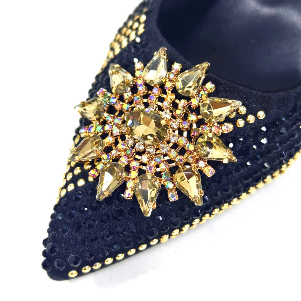 Venus Chan 2024 Summer New Design Specials Italian Women Shoes and Bag Set Fuchsia Color Comfortable High Heels With Rhinestone