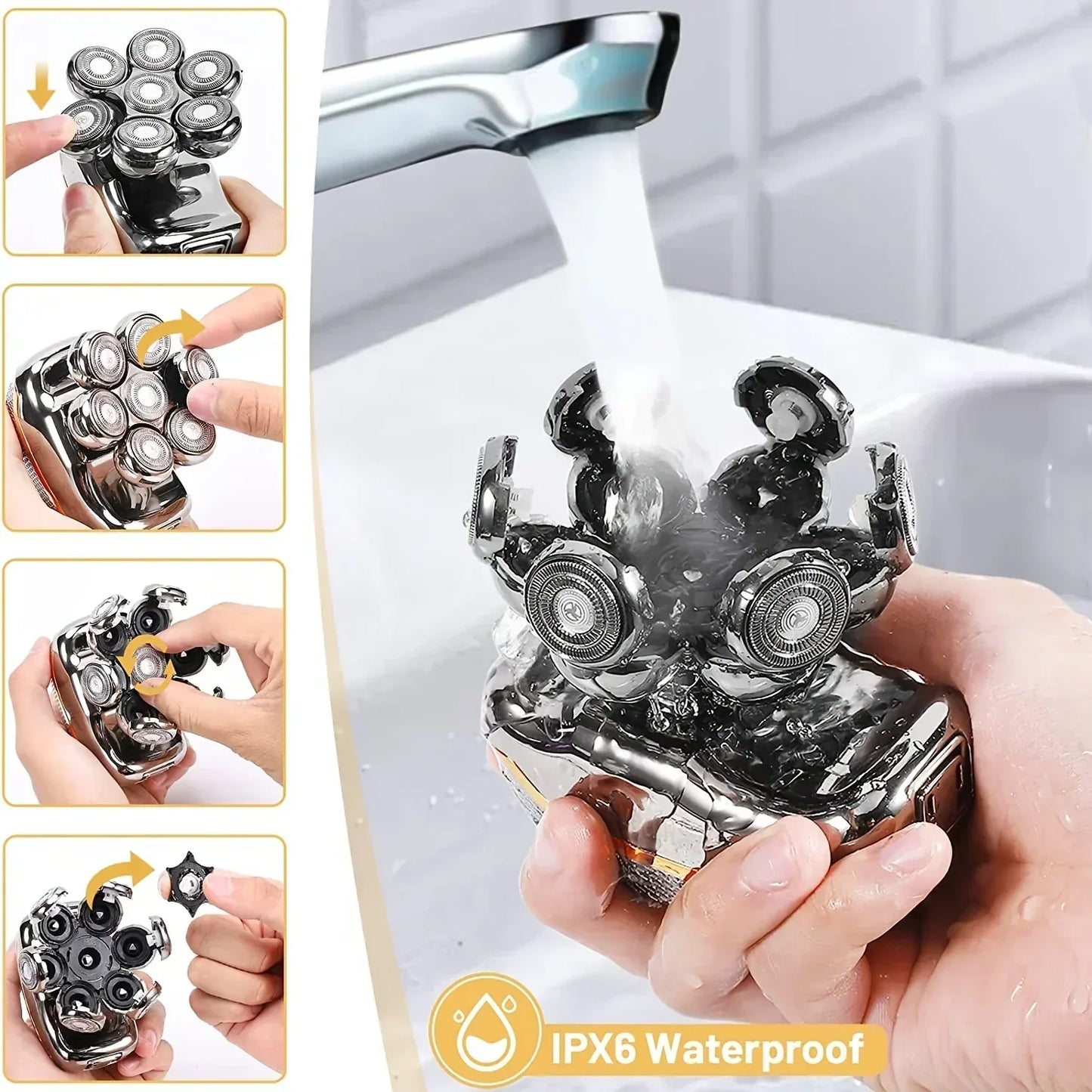 Men's Electric Head Shaver Razor Rechargeable Cordless Hair Shaving Razors for Bald Man 6 in 1 Waterproof Wet Dry Beard Trimmer