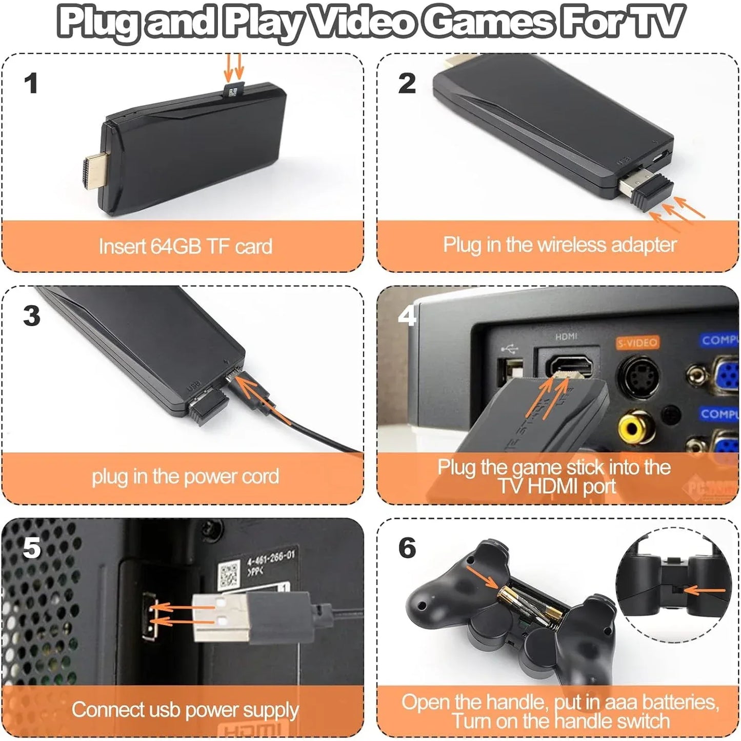 Wireless Retro Game Console, Retro Game Stick 23 Emulators 20,000+ Games 4k Hdmi 4GHz Wireless Controller Video Games for