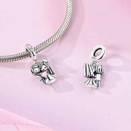 925 Silver Valentine's Day Charms Bead Sparkling Sweet Heart Rose Bear Charm Fit Original Bracelet Bangle Woman DIY Jewelry Gift