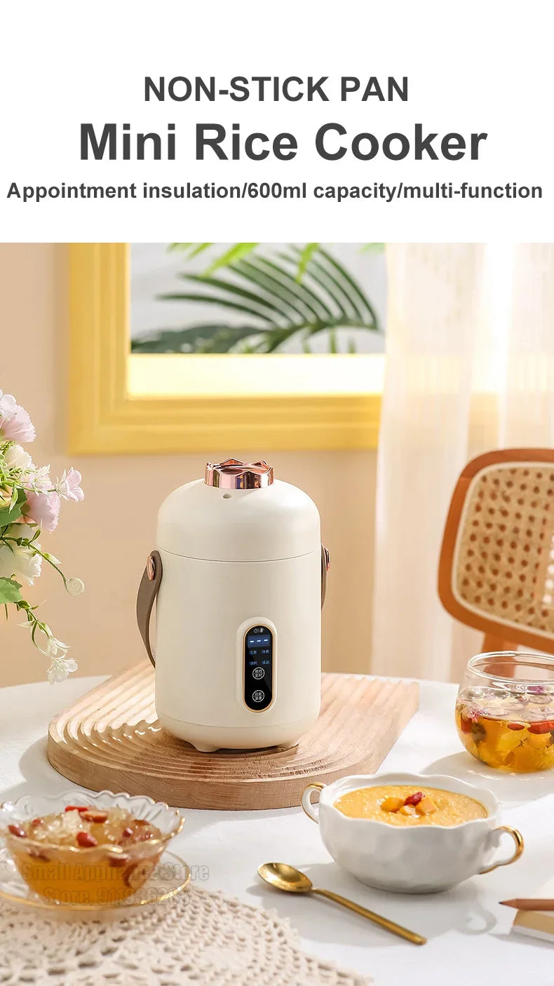 New Mini Rice Cooker Small 600ML Electric Cooker Multifunctional Electric Cooking Pot 12H Reservation Mini Hot Pot For Dormitory
