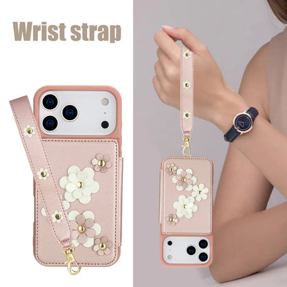 For iPhone 17 Pro Max iPhone Air Case, Wallet with Card Holder, Cute Flower Design Crossbody Purse,Magnetic Kickstand Shockproof