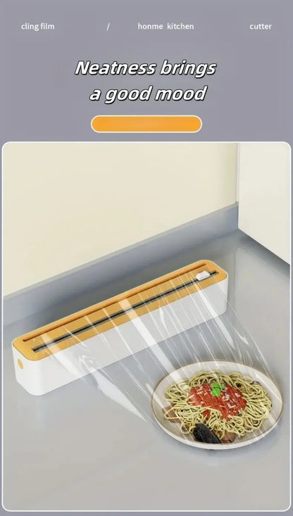 Large Size Plastic Wrap Dispenser with Cutter, Dual Slide Cutting Multifunctional Foil & Parchment Paper Cutter, Reusable Kitchen Film Sealing Machine, Compatible with Plastic Wrap, Aluminum Foil, Baking Paper & Wax Paper, Du