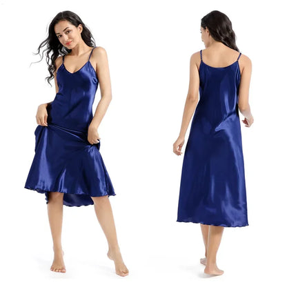 Elegant Female Long Nightgown Sleepwear Sexy Patchwork Lace Backless Nightdress Lingerie Summer New Silk Satin Homewear Nighty