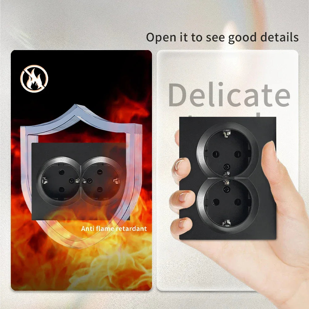 Black 250V With Ground Paint Plastic Plugs Socket AC EU Standard Flame Retardant Electrical Outlets Classic Wall Embedded Socket