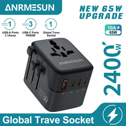 Global Universal Conversion Travel Plug 2 Type-C Sockets EU US AC Power Travel Adapter PD 65w 45w 25w Travel Plug Fast Charging