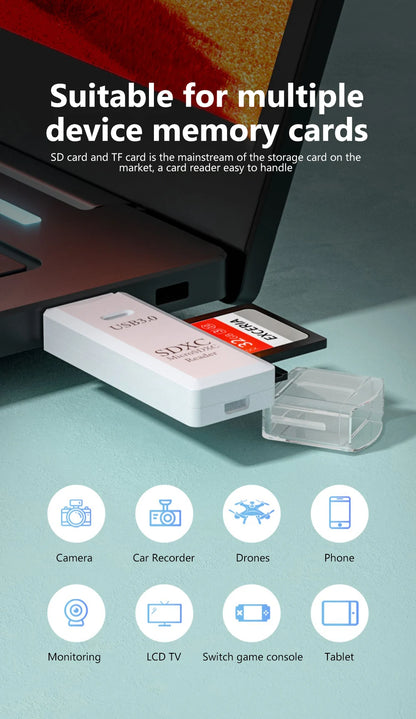 2 In 1 High Speed USB 3.0 2.0 Micro SD TF Card Reader Adapter Data Transmission up to 5Gbps Compatibility Multiple for PC Laptop