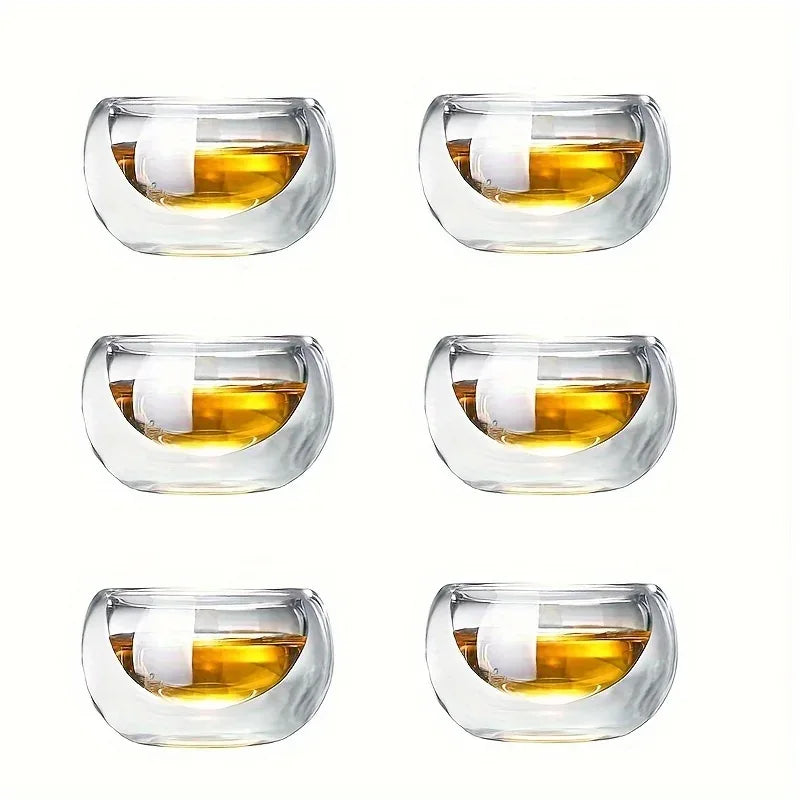 4/6pcs 50ml  Shot Glass Teacups Double Wall glasses Tea Cups Exquisite Kung Fu Drinkware Home Decor Espresso Vaso Heat Resistant