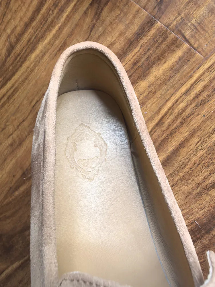 MKKHOU Fashion Loafers New High Quality Real Leather Suede Vintage Straw Braid Platform Shoes Daily Casual Light Shoes Neutral