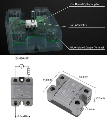 GEYA Single Phase Solid State Relay SSR 10DA 25DA 40DA Relay DC to AC 3-32V Input DC & 24-480VAC Output  VSR8